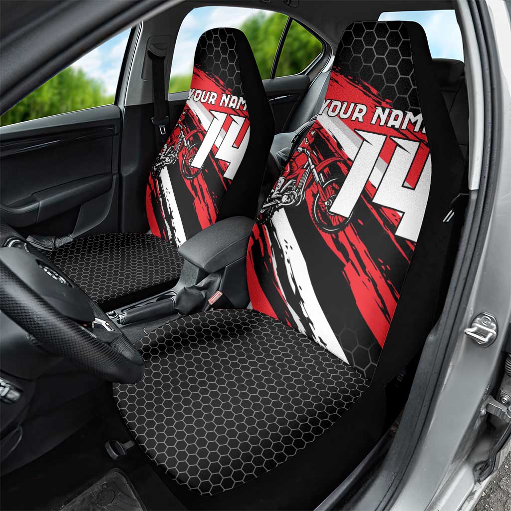 Custom Dirt Bike Car Seat Cover Motocross Rider Red Black Hex Pattern and Racing Number - Wonder Print Shop