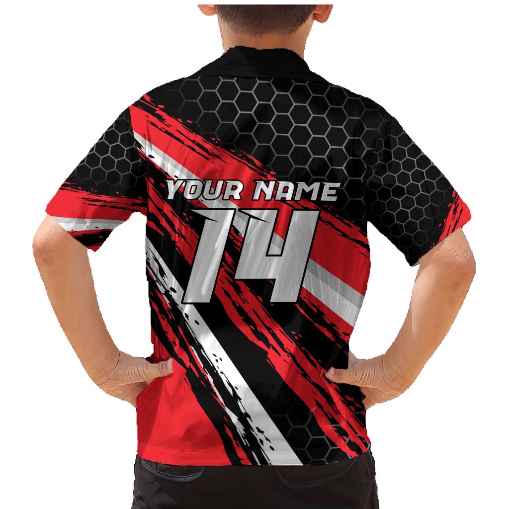 Custom Dirt Bike Family Matching Mermaid Dress and Hawaiian Shirt Motocross Rider Red Black Hex Pattern and Racing Number - Wonder Print Shop
