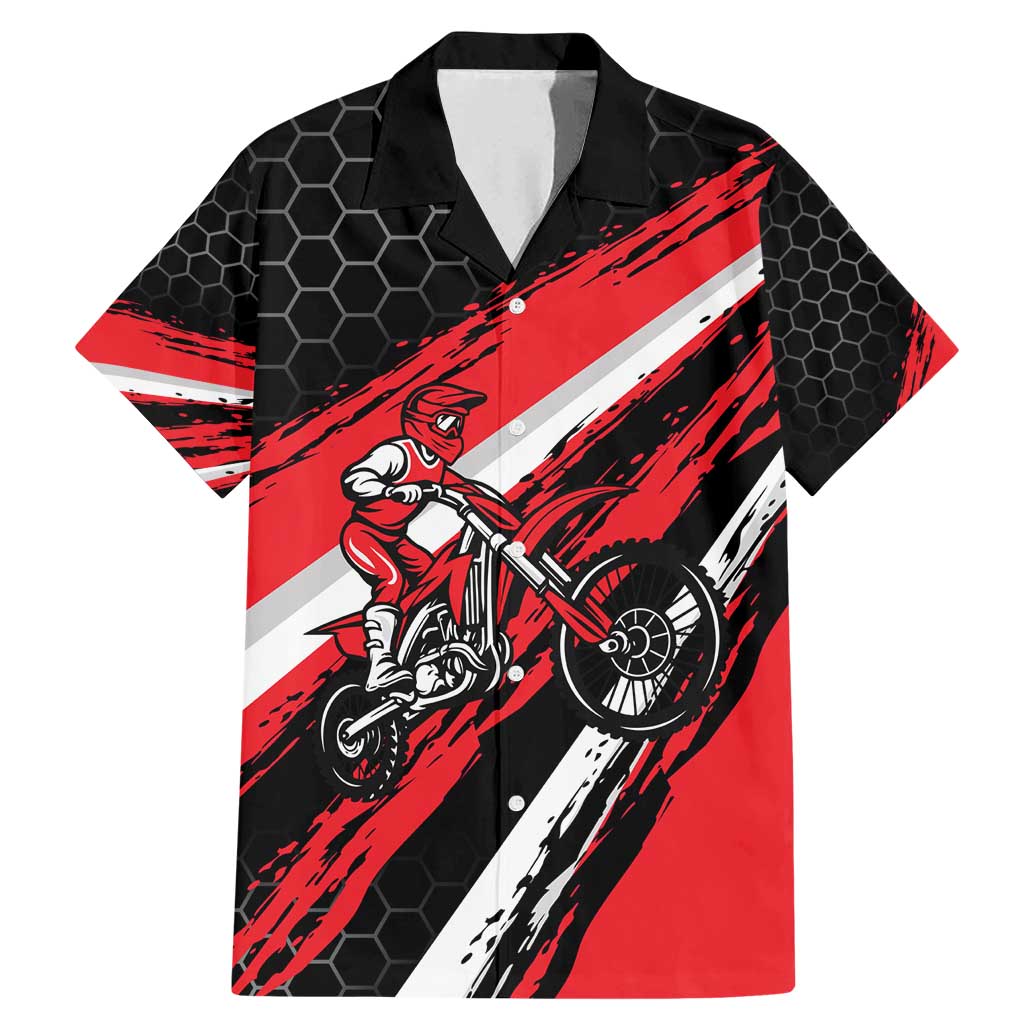 Custom Dirt Bike Family Matching Mermaid Dress and Hawaiian Shirt Motocross Rider Red Black Hex Pattern and Racing Number - Wonder Print Shop