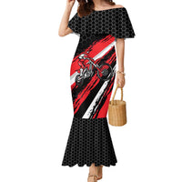 Custom Dirt Bike Family Matching Mermaid Dress and Hawaiian Shirt Motocross Rider Red Black Hex Pattern and Racing Number - Wonder Print Shop