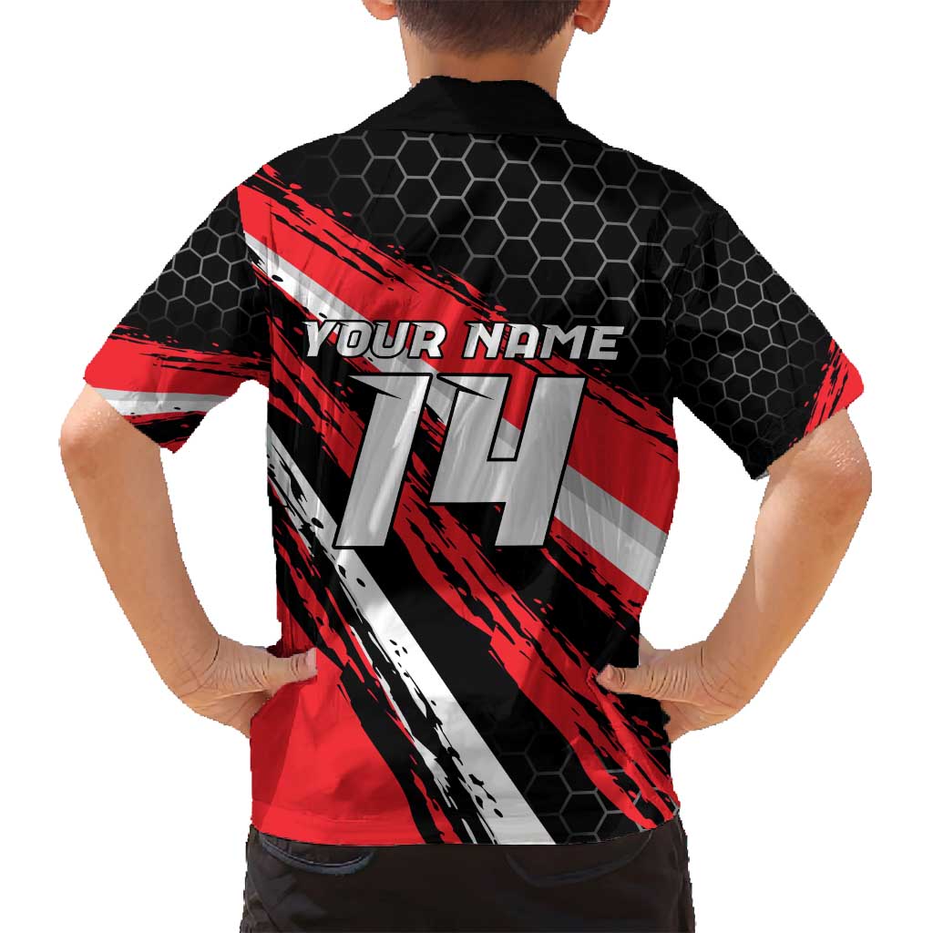 Custom Dirt Bike Family Matching Puletasi and Hawaiian Shirt Motocross Rider Red Black Hex Pattern and Racing Number - Wonder Print Shop