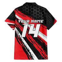 Custom Dirt Bike Family Matching Short Sleeve Bodycon Dress and Hawaiian Shirt Motocross Rider Red Black Hex Pattern and Racing Number - Wonder Print Shop