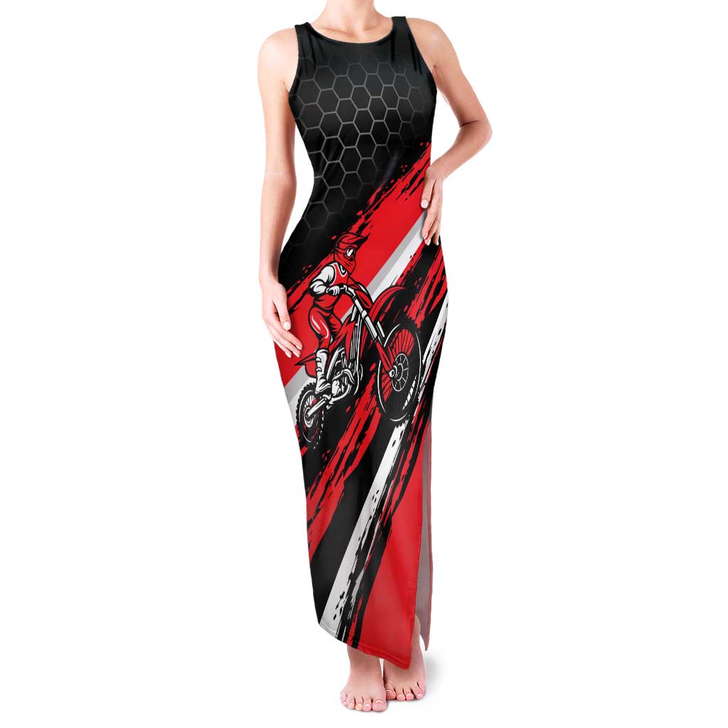 Custom Dirt Bike Family Matching Tank Maxi Dress and Hawaiian Shirt Motocross Rider Red Black Hex Pattern and Racing Number - Wonder Print Shop