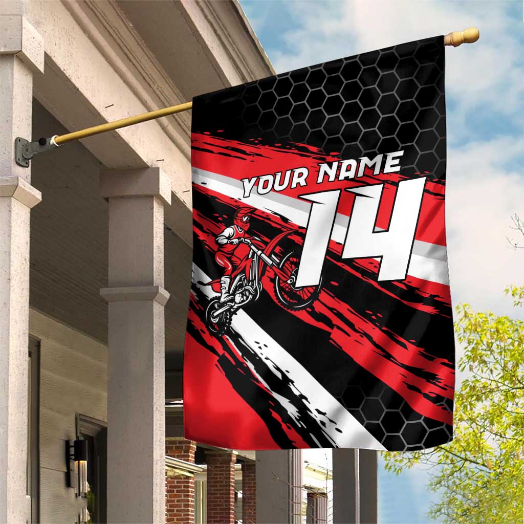Custom Dirt Bike Garden Flag Motocross Rider Red Black Hex Pattern and Racing Number - Wonder Print Shop