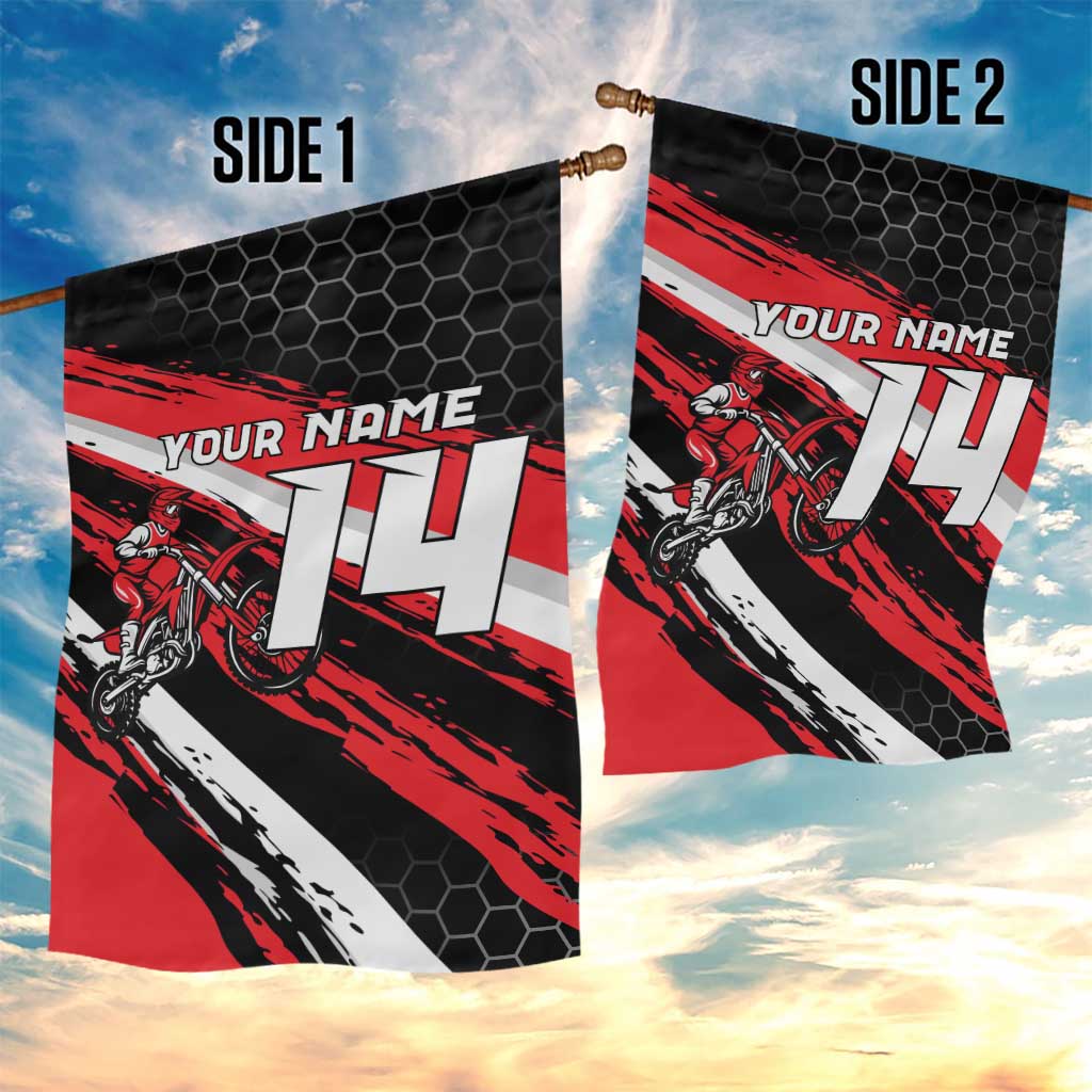 Custom Dirt Bike Garden Flag Motocross Rider Red Black Hex Pattern and Racing Number - Wonder Print Shop