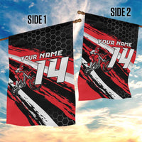 Custom Dirt Bike Garden Flag Motocross Rider Red Black Hex Pattern and Racing Number - Wonder Print Shop