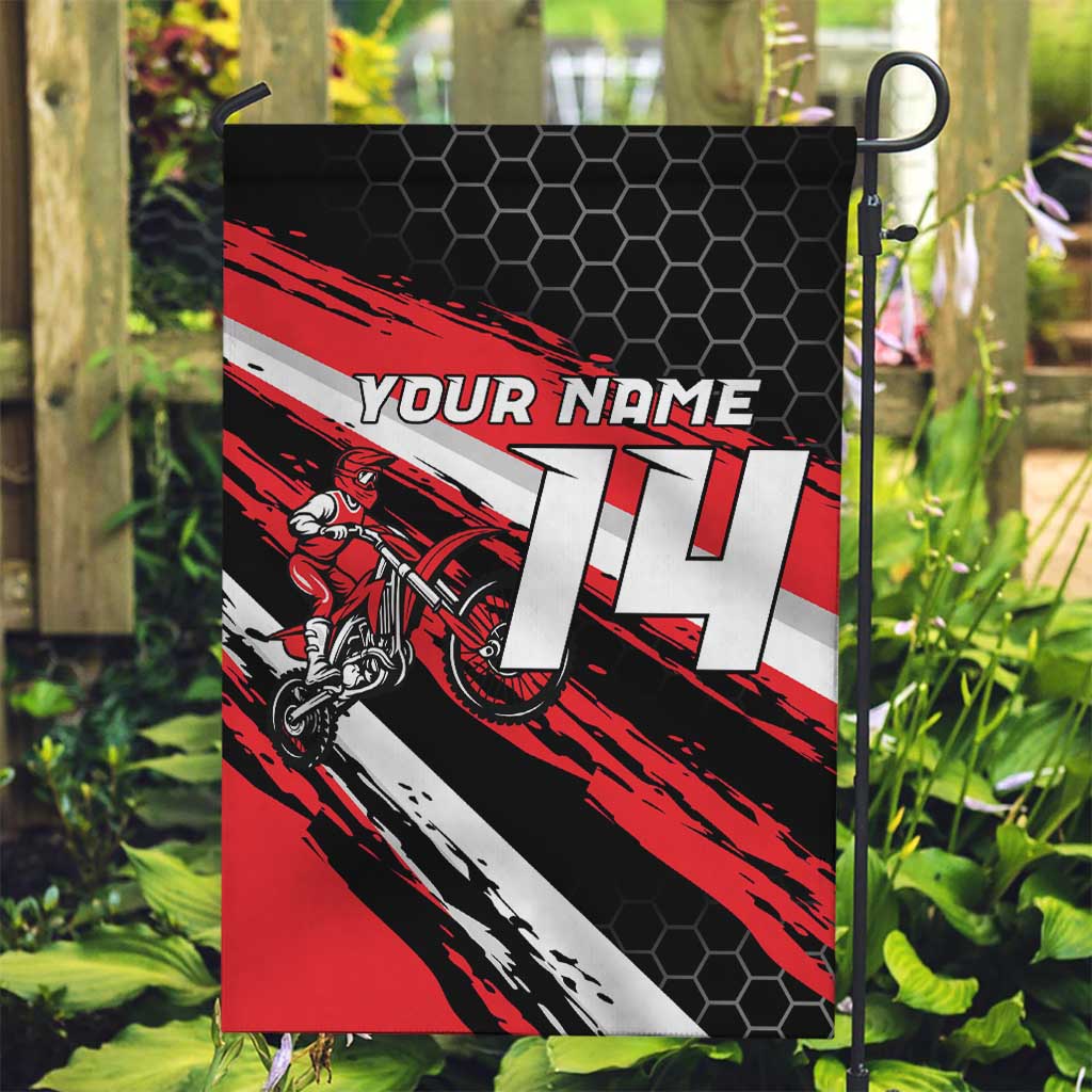 Custom Dirt Bike Garden Flag Motocross Rider Red Black Hex Pattern and Racing Number - Wonder Print Shop