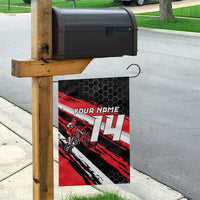 Custom Dirt Bike Garden Flag Motocross Rider Red Black Hex Pattern and Racing Number - Wonder Print Shop