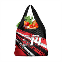 Custom Dirt Bike Grocery Bag Motocross Rider Red Black Hex Pattern and Racing Number - Wonder Print Shop
