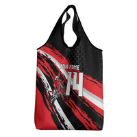 Custom Dirt Bike Grocery Bag Motocross Rider Red Black Hex Pattern and Racing Number - Wonder Print Shop
