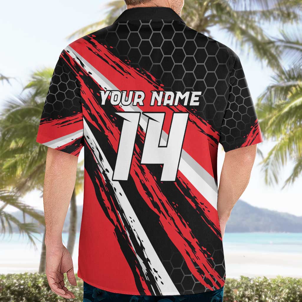 Custom Dirt Bike Hawaiian Shirt Motocross Rider Red Black Hex Pattern and Racing Number - Wonder Print Shop