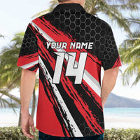 Custom Dirt Bike Hawaiian Shirt Motocross Rider Red Black Hex Pattern and Racing Number - Wonder Print Shop