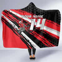 Custom Dirt Bike Hooded Blanket Motocross Rider Red Black Hex Pattern and Racing Number - Wonder Print Shop