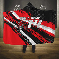 Custom Dirt Bike Hooded Blanket Motocross Rider Red Black Hex Pattern and Racing Number - Wonder Print Shop