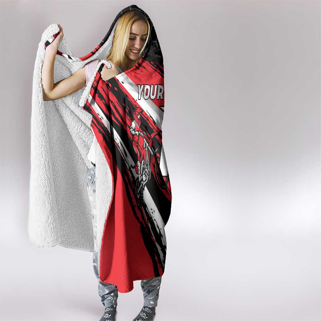 Custom Dirt Bike Hooded Blanket Motocross Rider Red Black Hex Pattern and Racing Number - Wonder Print Shop