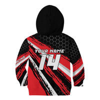 Custom Dirt Bike Kid Hoodie Motocross Rider Red Black Hex Pattern and Racing Number - Wonder Print Shop