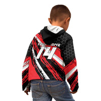 Custom Dirt Bike Kid Hoodie Motocross Rider Red Black Hex Pattern and Racing Number - Wonder Print Shop