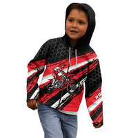 Custom Dirt Bike Kid Hoodie Motocross Rider Red Black Hex Pattern and Racing Number - Wonder Print Shop