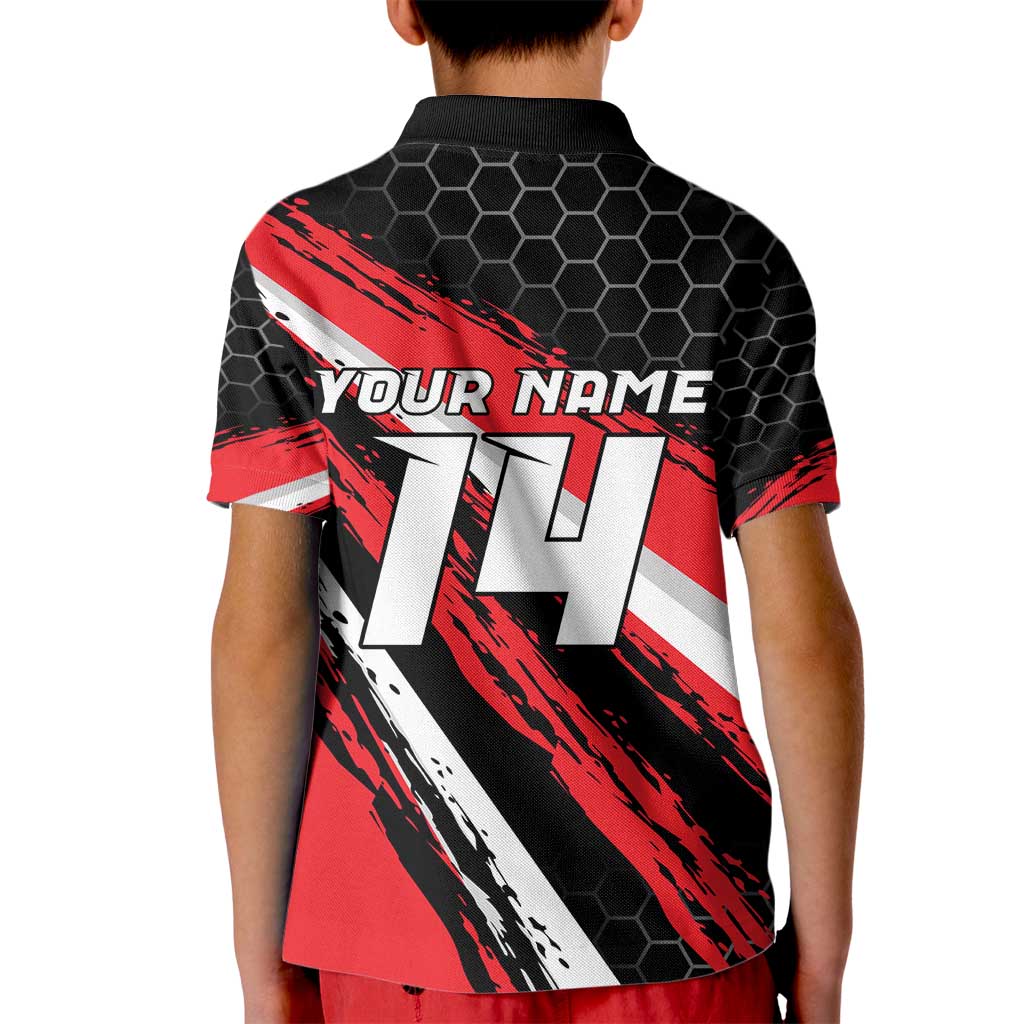 Custom Dirt Bike Kid Polo Shirt Motocross Rider Red Black Hex Pattern and Racing Number - Wonder Print Shop
