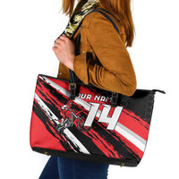 Custom Dirt Bike Leather Tote Bag Motocross Rider Red Black Hex Pattern and Racing Number - Wonder Print Shop