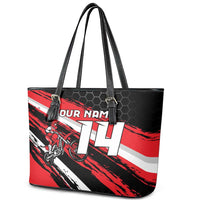 Custom Dirt Bike Leather Tote Bag Motocross Rider Red Black Hex Pattern and Racing Number - Wonder Print Shop