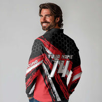 Custom Dirt Bike Long Sleeve Polo Shirt Motocross Rider Red Black Hex Pattern and Racing Number - Wonder Print Shop