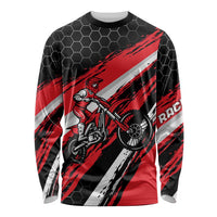 Custom Dirt Bike Long Sleeve Shirt Motocross Rider Red Black Hex Pattern and Racing Number - Wonder Print Shop