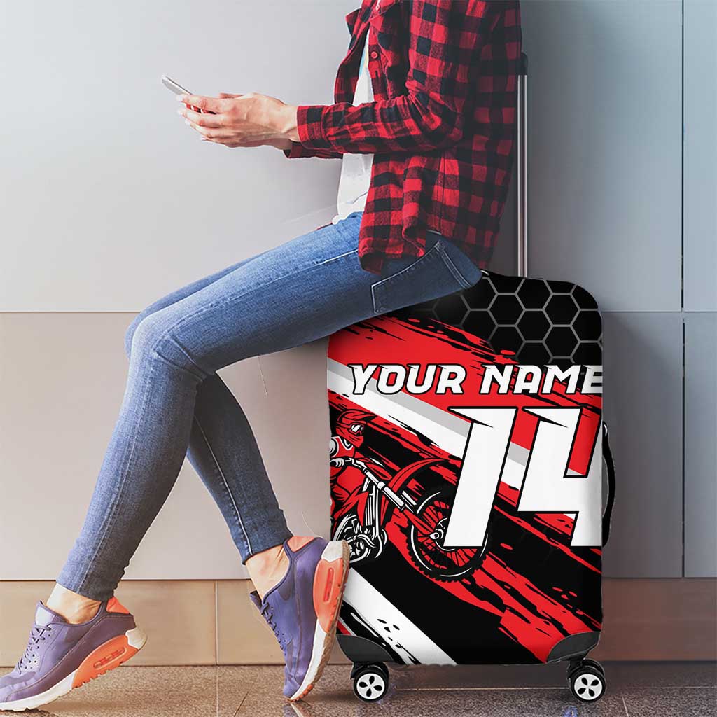 Custom Dirt Bike Luggage Cover Motocross Rider Red Black Hex Pattern and Racing Number - Wonder Print Shop