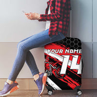 Custom Dirt Bike Luggage Cover Motocross Rider Red Black Hex Pattern and Racing Number - Wonder Print Shop
