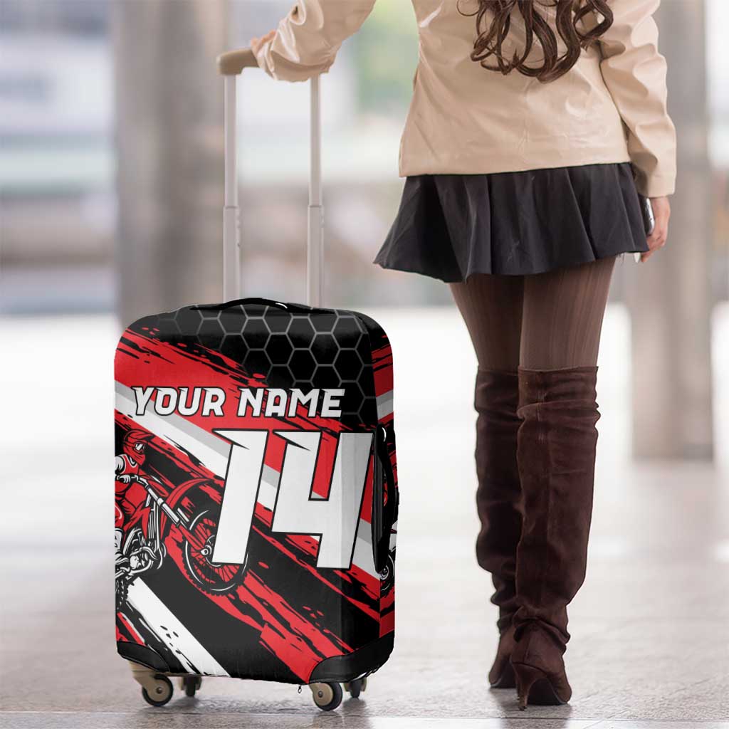 Custom Dirt Bike Luggage Cover Motocross Rider Red Black Hex Pattern and Racing Number - Wonder Print Shop