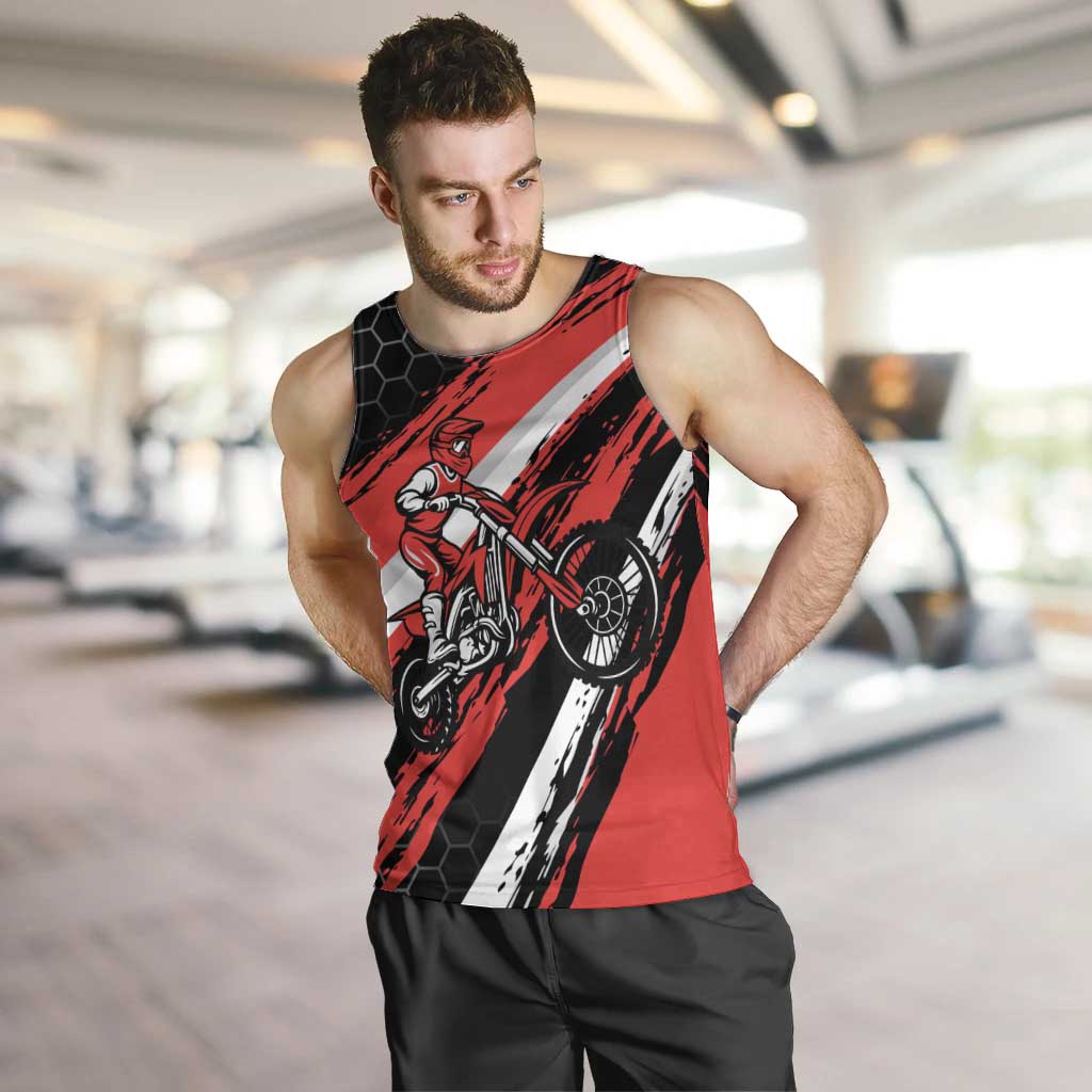 Custom Dirt Bike Men Tank Top Motocross Rider Red Black Hex Pattern and Racing Number - Wonder Print Shop