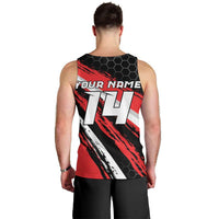 Custom Dirt Bike Men Tank Top Motocross Rider Red Black Hex Pattern and Racing Number - Wonder Print Shop