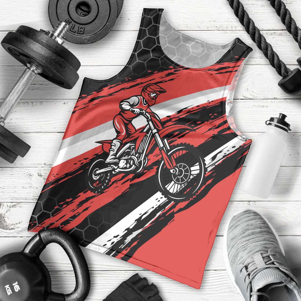 Custom Dirt Bike Men Tank Top Motocross Rider Red Black Hex Pattern and Racing Number - Wonder Print Shop