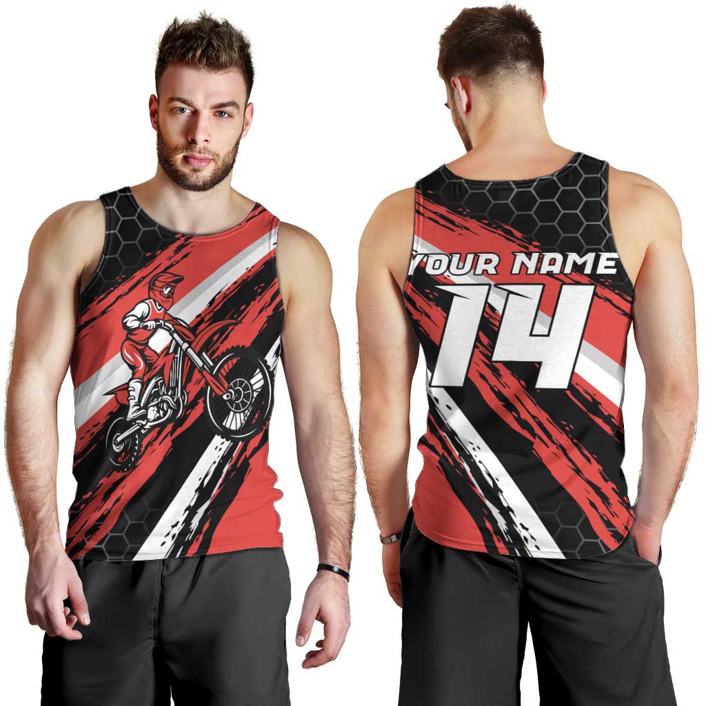 Custom Dirt Bike Men Tank Top Motocross Rider Red Black Hex Pattern and Racing Number - Wonder Print Shop