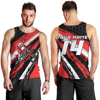 Custom Dirt Bike Men Tank Top Motocross Rider Red Black Hex Pattern and Racing Number - Wonder Print Shop