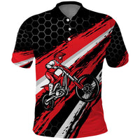 Custom Dirt Bike Polo Shirt Motocross Rider Red Black Hex Pattern and Racing Number - Wonder Print Shop