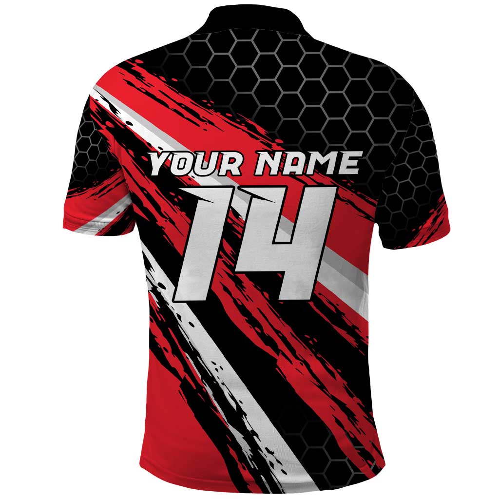 Custom Dirt Bike Polo Shirt Motocross Rider Red Black Hex Pattern and Racing Number - Wonder Print Shop