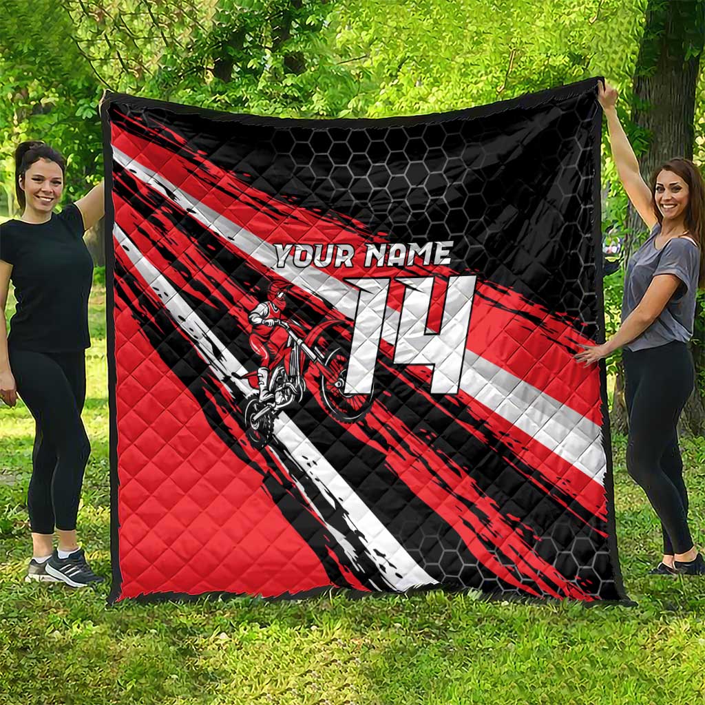 Custom Dirt Bike Quilt Motocross Rider Red Black Hex Pattern and Racing Number - Wonder Print Shop