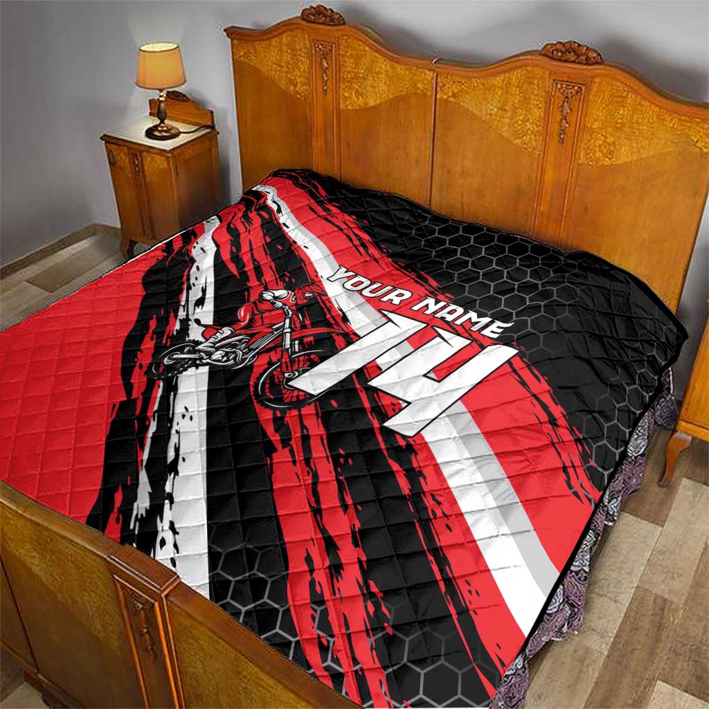 Custom Dirt Bike Quilt Motocross Rider Red Black Hex Pattern and Racing Number - Wonder Print Shop