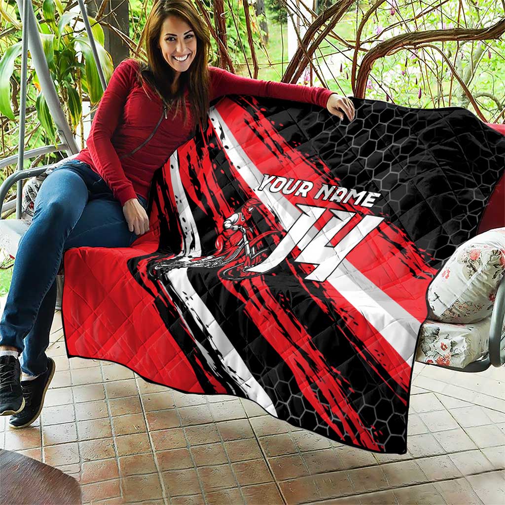 Custom Dirt Bike Quilt Motocross Rider Red Black Hex Pattern and Racing Number - Wonder Print Shop