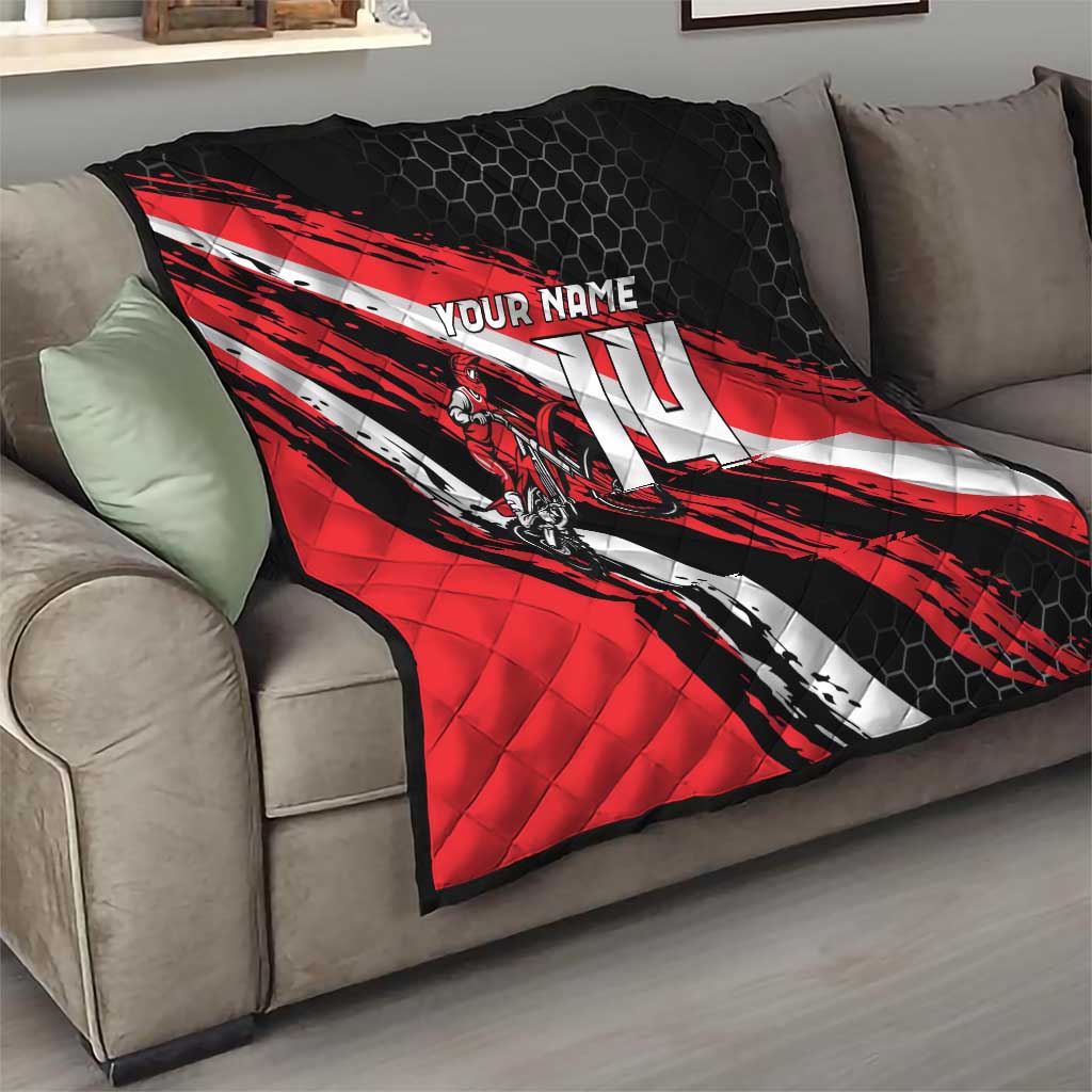 Custom Dirt Bike Quilt Motocross Rider Red Black Hex Pattern and Racing Number - Wonder Print Shop