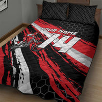 Custom Dirt Bike Quilt Bed Set Motocross Rider Red Black Hex Pattern and Racing Number - Wonder Print Shop