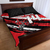 Custom Dirt Bike Quilt Bed Set Motocross Rider Red Black Hex Pattern and Racing Number - Wonder Print Shop