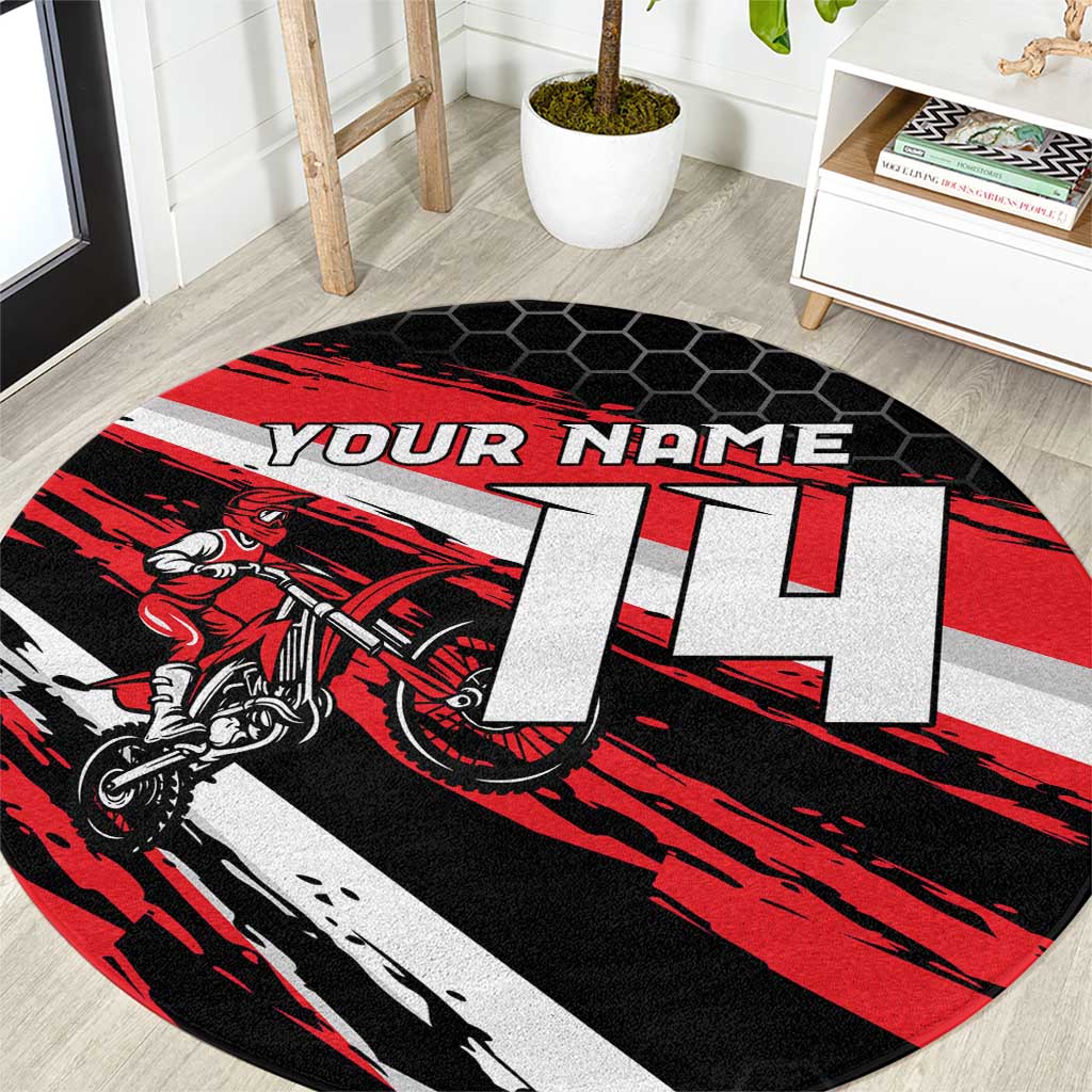 Custom Dirt Bike Round Carpet Motocross Rider Red Black Hex Pattern and Racing Number - Wonder Print Shop