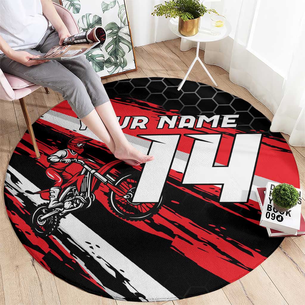 Custom Dirt Bike Round Carpet Motocross Rider Red Black Hex Pattern and Racing Number - Wonder Print Shop