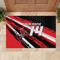 Custom Dirt Bike Rubber Doormat Motocross Rider Red Black Hex Pattern and Racing Number - Wonder Print Shop