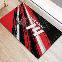 Custom Dirt Bike Rubber Doormat Motocross Rider Red Black Hex Pattern and Racing Number - Wonder Print Shop
