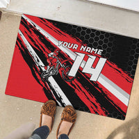 Custom Dirt Bike Rubber Doormat Motocross Rider Red Black Hex Pattern and Racing Number - Wonder Print Shop