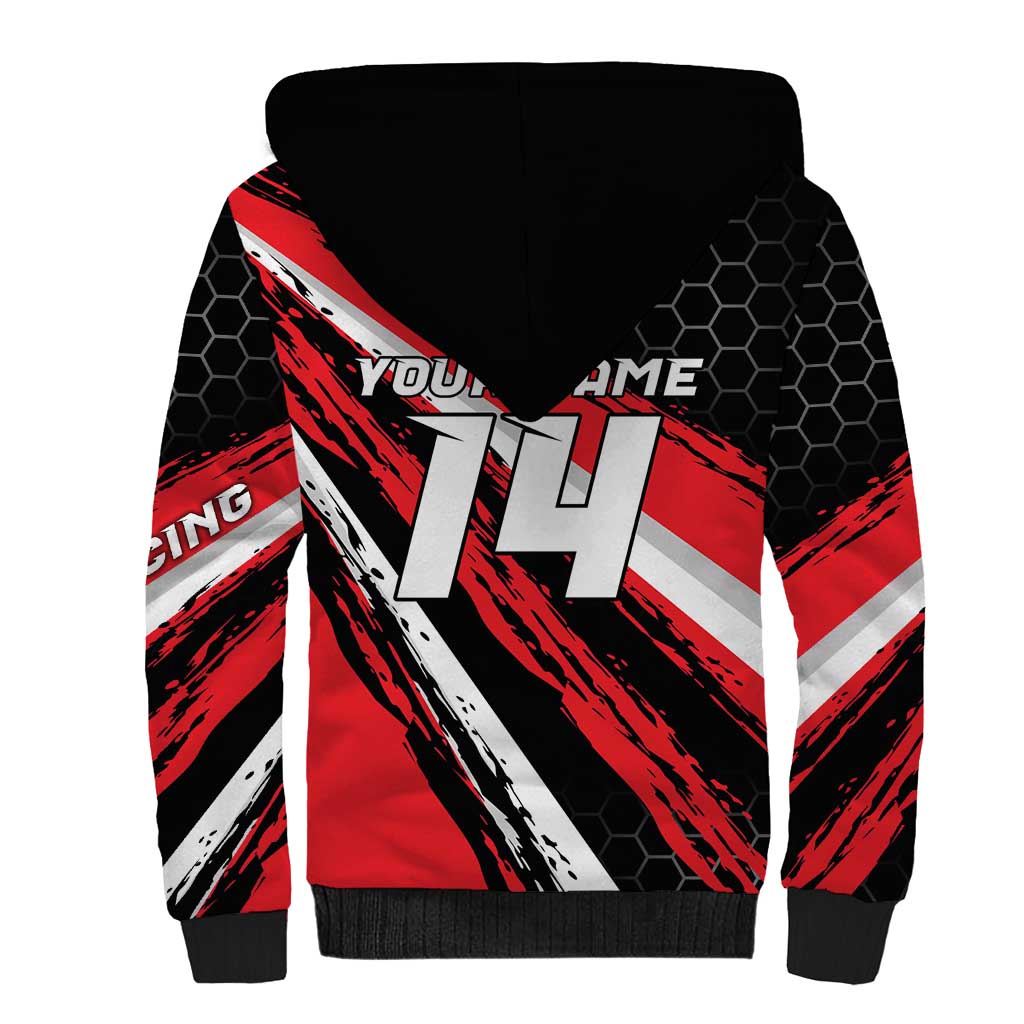 Custom Dirt Bike Sherpa Hoodie Motocross Rider Red Black Hex Pattern and Racing Number - Wonder Print Shop