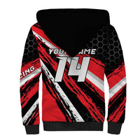 Custom Dirt Bike Sherpa Hoodie Motocross Rider Red Black Hex Pattern and Racing Number - Wonder Print Shop
